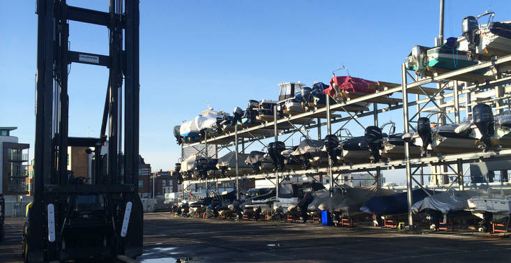 dry stack boat storage and a fork lift truck