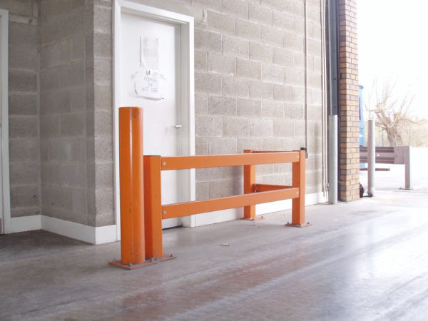 safety barrier and a bollard at an industrial site